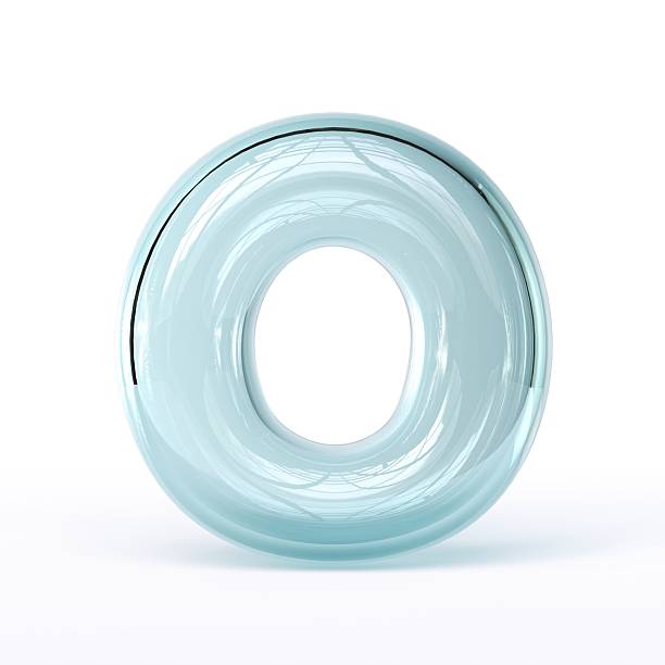 Blue glass font Letter O 3D rendering illustration isolated on white background