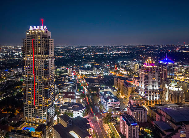 Sandton City Evening with Nelson Mandela Square. Sandton has become home to most of the major financial, consulting and banking firms in South Africa.