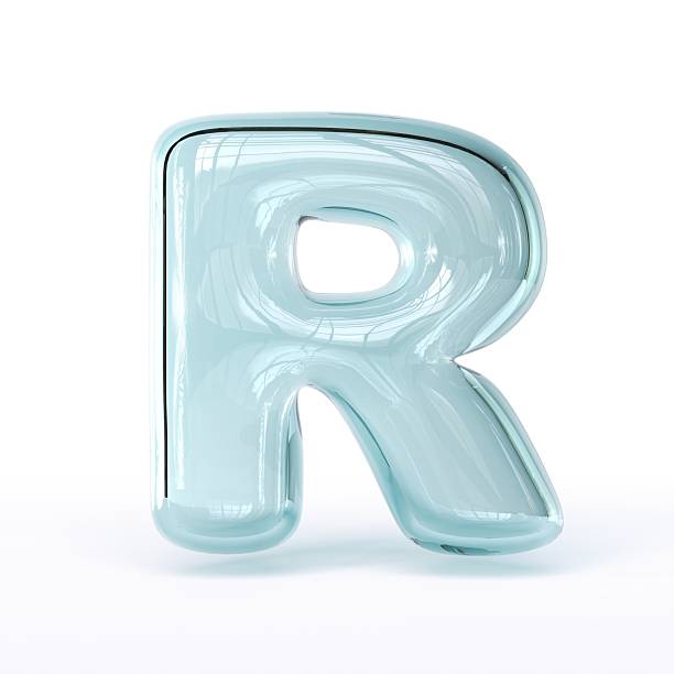 Blue glass font Letter R 3D rendering illustration isolated on white background