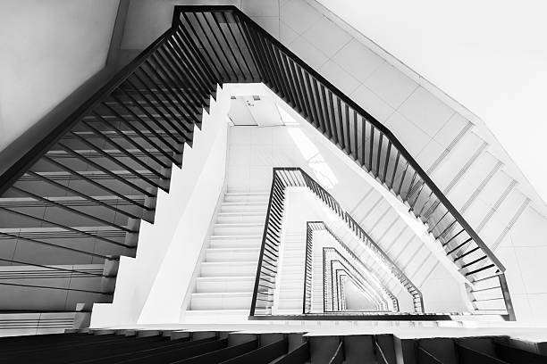 Abstract Staircase Geometry in Black and White Architecture, Shenzhen, China