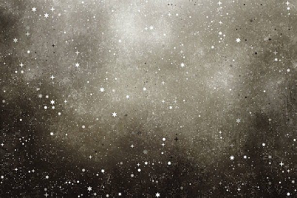 A festive and celestial abstract background featuring a gradient from dark brown to light beige, overlaid with sparkling white stars and glitter effects, perfect for holiday greeting cards, parties, or seasonal digital designs.