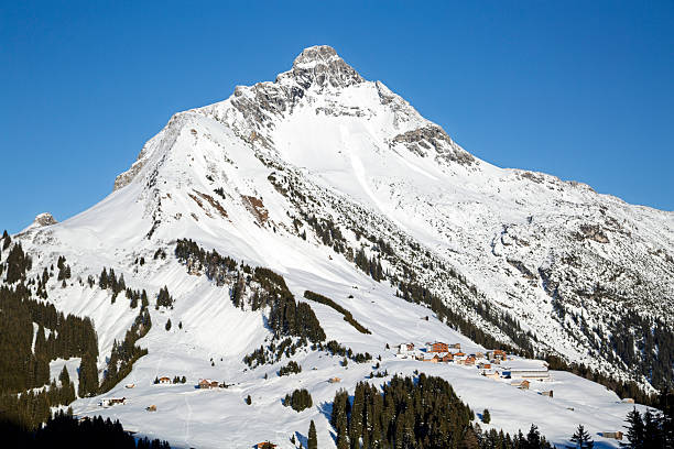 Beautiful snow-capped mountains against a blue sky on a sunny day in the Austrian Alps.