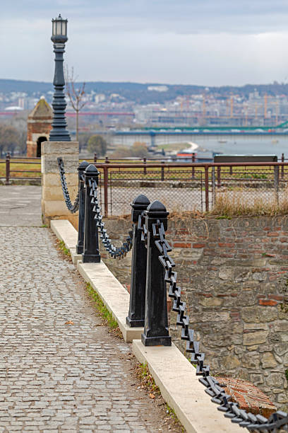 Black Chain Fence at Walk Path in City Park Belgrade Serbia