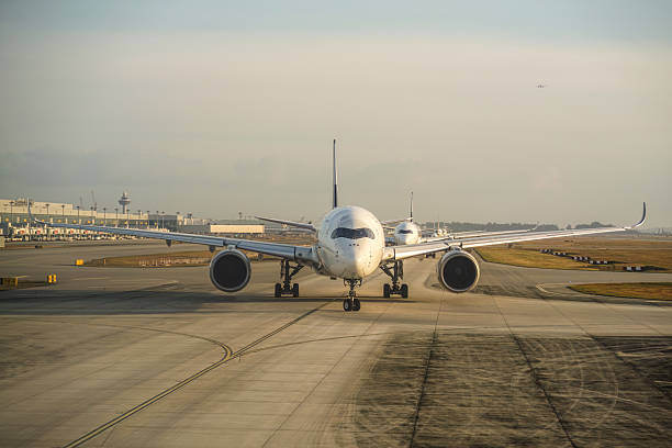 Planes queuing up for takeoff from Singapore airport