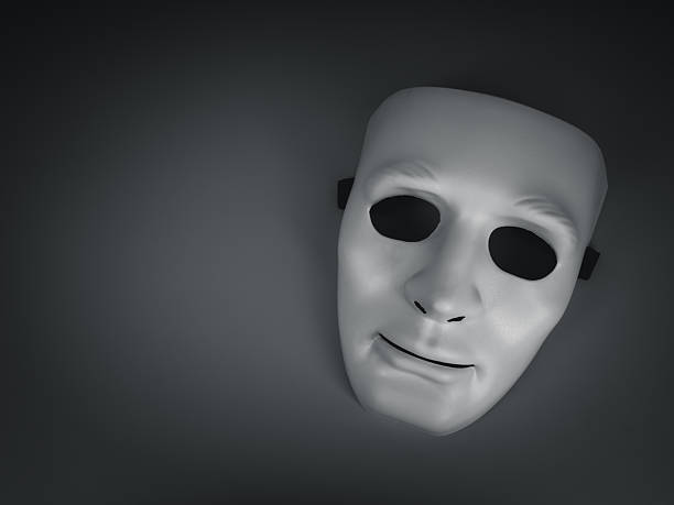 A Halloween theme close-up portrait of a young man holding up a white empty mask with his hand covering his mouth or half of his face, as he looks at the camera.\n\nA moody horror portrait of a person with a confusing identity, expressing negative emotions of confusion, anxiety and fear.