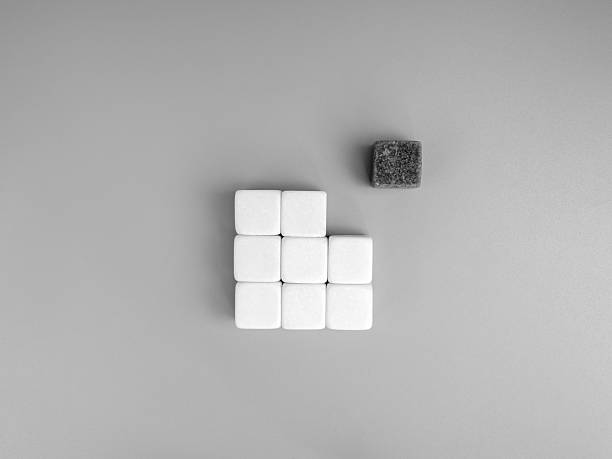 Cubed sugar in a glass jar. Sugar on the table.