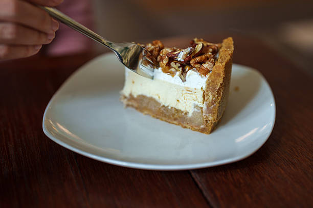 Salted Caramel Apple Cheesecake Served at Cafe Table