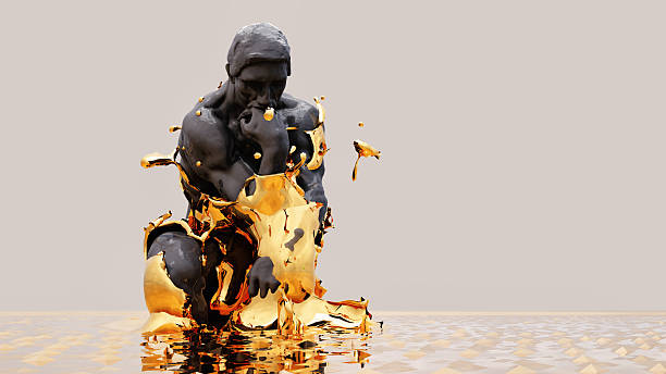 The Thinker Statue by the French Sculptor Rodin,Golden Energy Rising Thinker,Abstract Thinking Figure