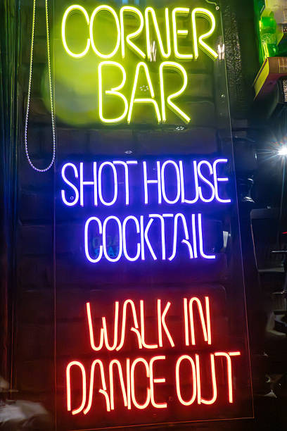 Illuminated sign on one of the streets of Istanbul city, Turkey