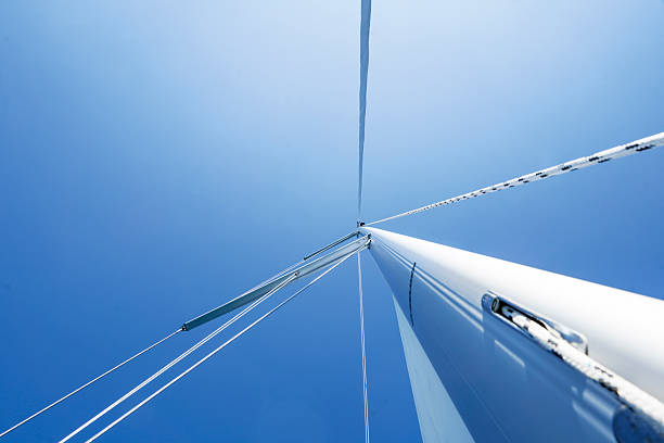 Yacht sails on clear blue sky background