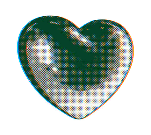 Heart shape with halftone pattern glitch effected vector design element. vector art illustration