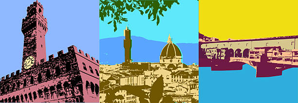 Posterised Collage styled images of Florence, Italy, Relais Piazza Signoria⁩, ⁨⁨Giardino Bardini⁩, ⁨⁨Church of Santa Croce⁩, ⁨⁨Uffizi Galleries⁩, ⁨⁨Ponte Vecchio⁩, ⁨⁨Piazza del Duomo⁩,