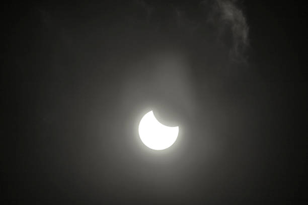 Partial solar eclipse with the moon passing in front of the sun on March 29, 2025 seen from Zwolle in Overijssel, The Netherlands.
