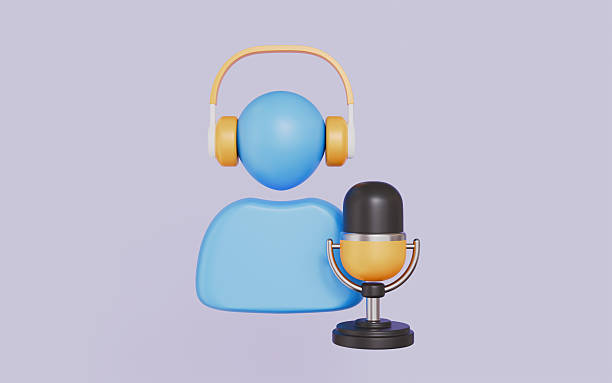 Figure wearing headphones and microphone representing podcast host or listener