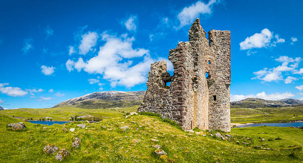 16th Century ruins overlooking Loch Assynt in the Highlands of Scotland.