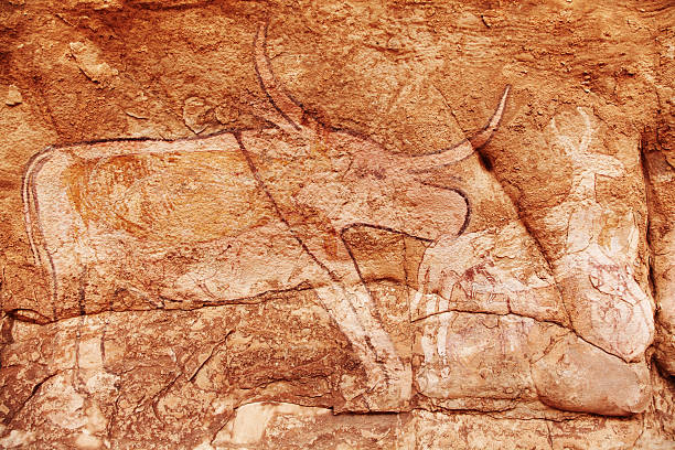 Ancient wall painting inside an Etruscan tomb in Tarquinia, Italy. This archaeological fresco, dating back to the Etruscan civilization of the 7th–3rd century BC, is part of the UNESCO World Heritage necropolis, offering a unique testimony of early Italic funerary art.