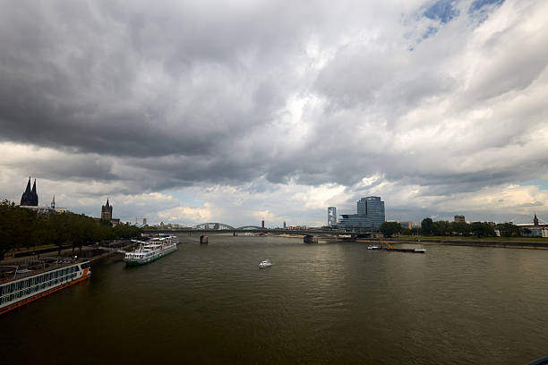 Deutzer Brucke bridge with public transportation in Cologne, Germany.
