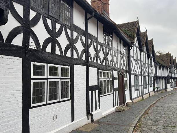 The half timber historic medieval houses  on Mill Street in the ancient town of Warwick in England