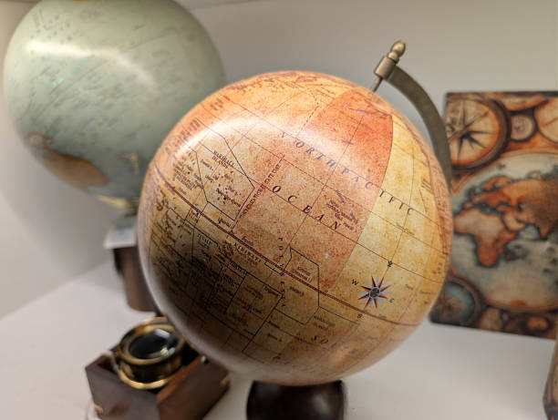 Antique world globe map showing Africa and Asia.