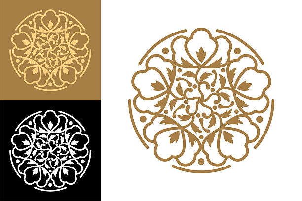 Vector Illustration of an Elegant Classic Round Floral Ornament with a Gold Pattern