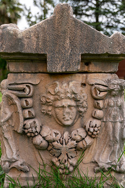 Ancient Rome: bass reliefs and marble ornamentation in Ostia Antica, representing a battle