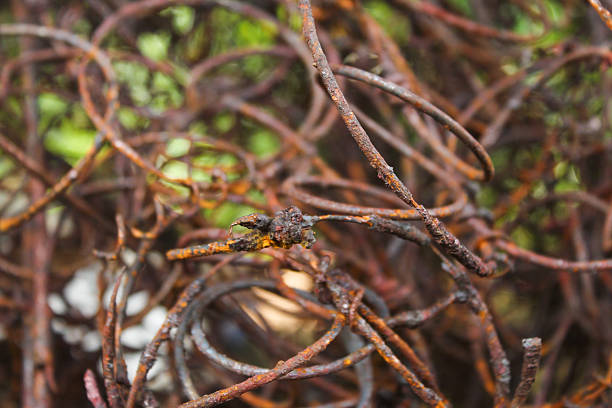 Detail of rusty iron wire texture from used mattress waste