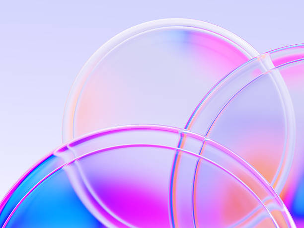 istock Rainbow liquid glass circle frame overlay effect on pastel 3d background. Abstract circular pattern with iridescent transparent round plates and pink blue purple holographic gradient 2261003815
