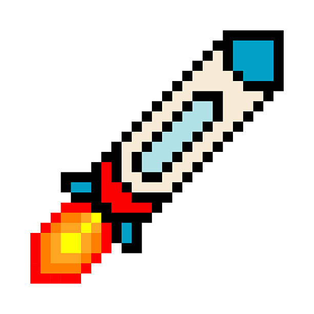 Rocket launcher with 8 bit retro pixel art style