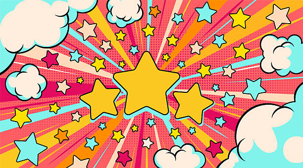 Comic book halftone sky background with pop art bursting clouds, vector illustration. Dynamic cartoon sky explosion with radiation graphic effect, super hero retro banner, speed motion of stars