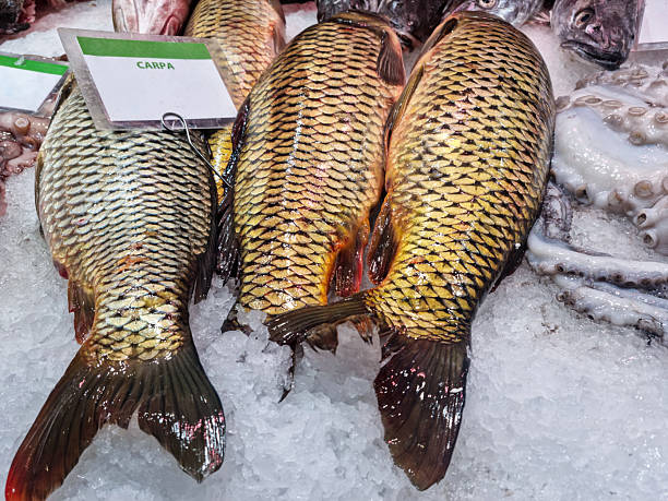 Pallet with fresh fish at a market