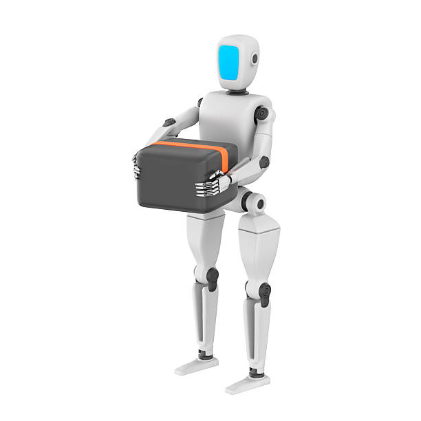 3D illustration of a humanoid robot holding a cardboard box, symbolizing automated logistics and smart warehouse work. The robot has smooth metallic surfaces, articulated joints, and a friendly, modern design. Soft lighting and clean minimal style highlight innovation, robotics, AI labor, delivery systems, and future industry, 3d redner.