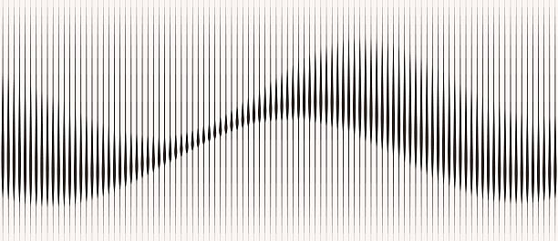 Vertical black lines on white background forming wave-like interference pattern. Abstract visualization of oscillation, amplitude, and modulation. Ideal for science, physics, or modern design.
