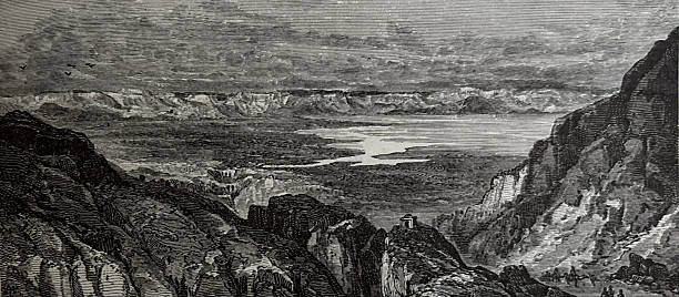 Antique illustration pre 1900 - valley of the Jordan and Dead Sea