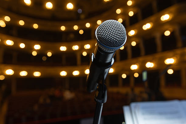 istock Professional Stage Microphone in Classic Opera House Theater Interior 2261077880