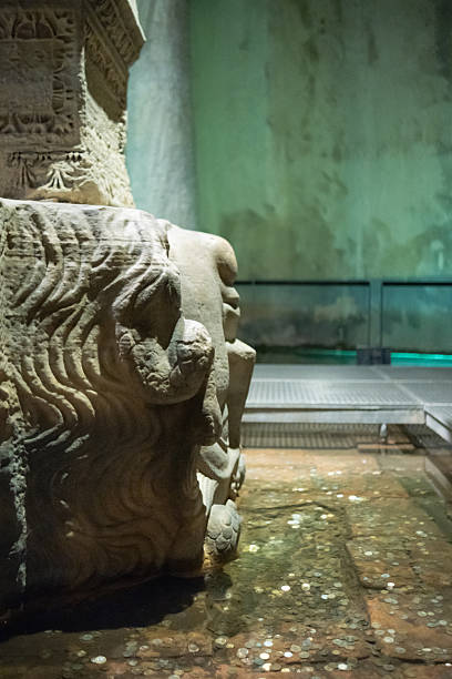 Base of a column at Istanbul's Basilica cistern, Turkey