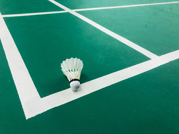 istock shuttlecock positioned on a green court 2261092060