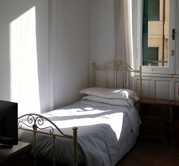 Modern bright bed room interiors 3D rendering illustration computer generated image