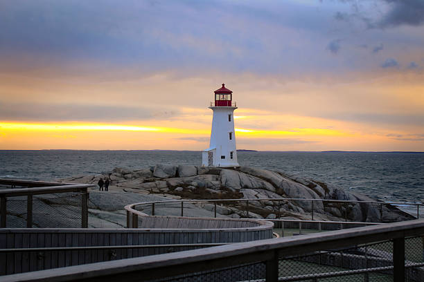 Peggy's Cove, Canada - November, 2025: Sunset at the Peggy's Cove Lighthouse, in the famous fishing town with the same name. It's located in the maritime province of Nova Scotia, on Canada's East Coast. Nowadays Peggy’s Cove is considered a major tourist attraction in the Maritimes.
