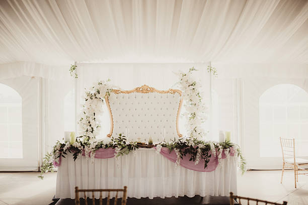 Wedding reception head table for royalty bride and groom