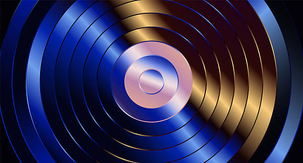 Metallic Dark Neon Soundwave Spectrum on Black Background: Futuristic Iridescent Rainbow Circle with Blue, Purple & Orange Glow, Holographic Chrome Ripples, Psychedelic Radial Swirl Abstract Design