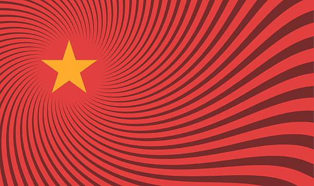 A bold communist-style propaganda vector featuring a central five-pointed star emitting a powerful sunburst of red and black rays, symbolizing revolutionary ideology, strength, and political unity