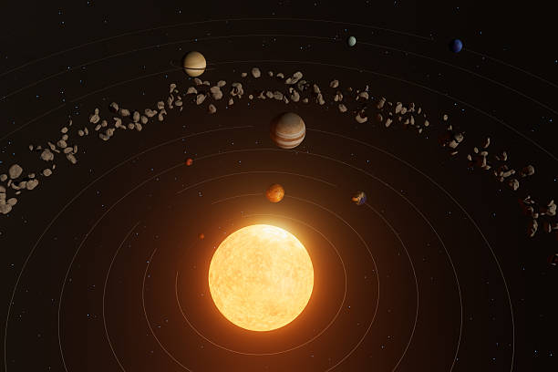 istock Solar system with planets and asteroids in space surrounding a bright star during a clear cosmic view 2261194205