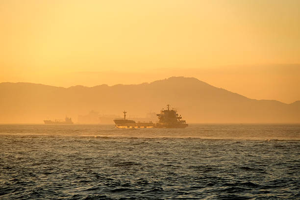 Industrial ship on the South China sea off Hong Kong coast.