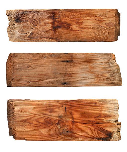 Three old wooden signs. Plank wood isolated for design art work or add text message.