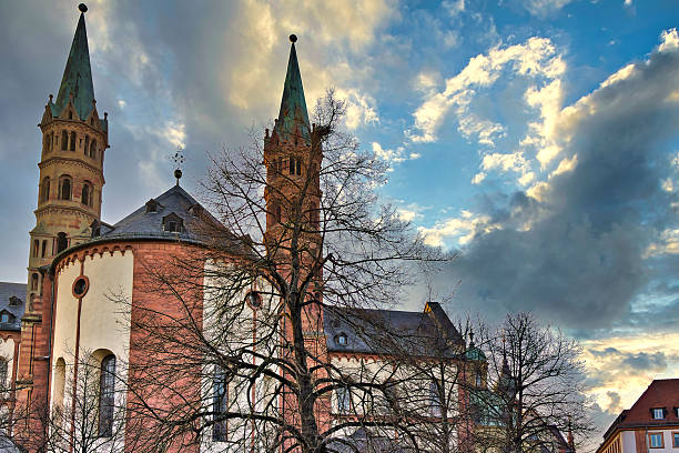 Towers of St. Kilian's Cathedral in Würzburg in winter.