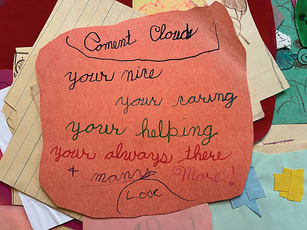 Child's drawing comment cloud with misspellings vintage.