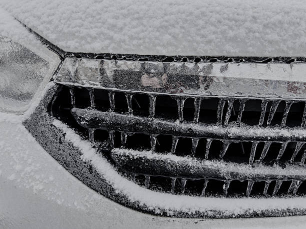 Close-up of Car completely covered with ice, Frosty days in winter