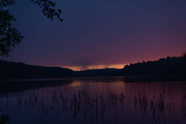 Scenic view of lake against sky at sunset