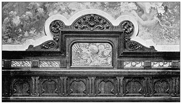 Image from 19th Century Art Illustrated Magazine: Carved Wood Panel, Brasserie Pousset, by Damon, Collin and Niermans