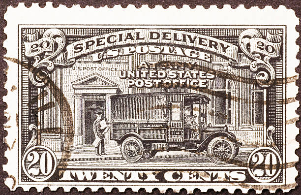 Mail truck on US postage stamp of 1925